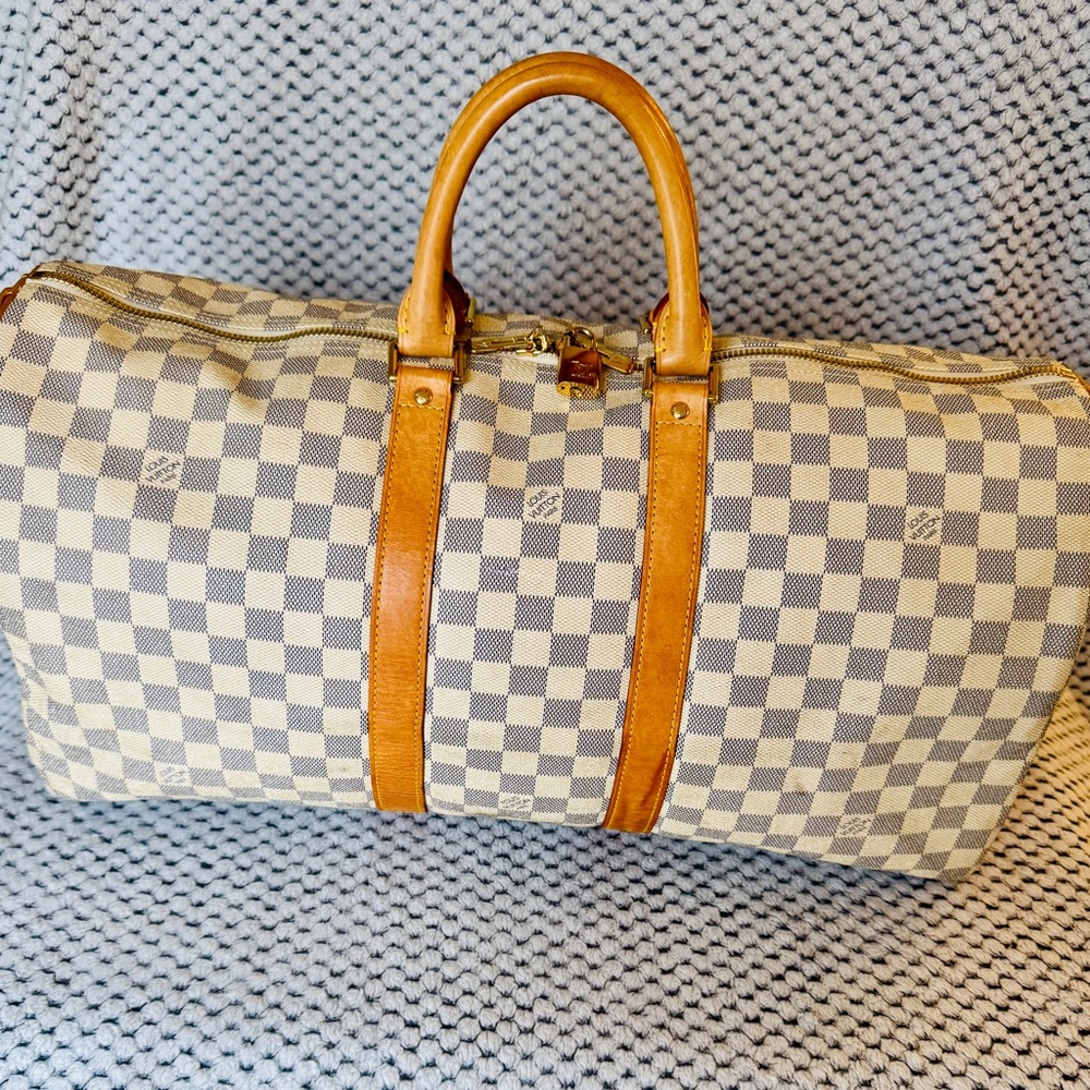 Louis Vuitton Damier Azur Keepall 50 Duffle Bag